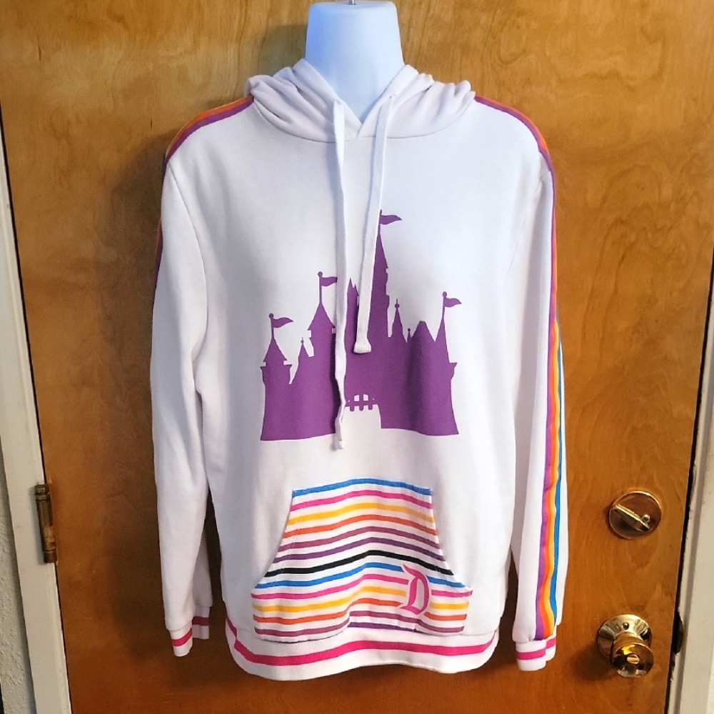 Disney Parks Disneyland Retro Stripe Castle Hoodie Sweatshirt for Adult Large